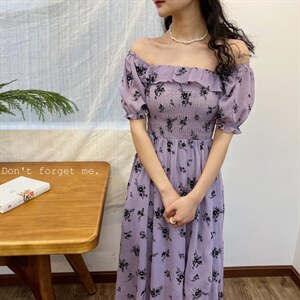 植绒印花薰衣草连衣裙,女装连衣裙,Mu Mu