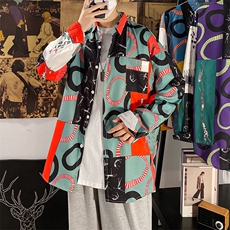 日系花衬衫男港风复古宽松长袖衬衣痞帅韩版潮流休闲Z2213P27，男装衬衫，星座1112-1