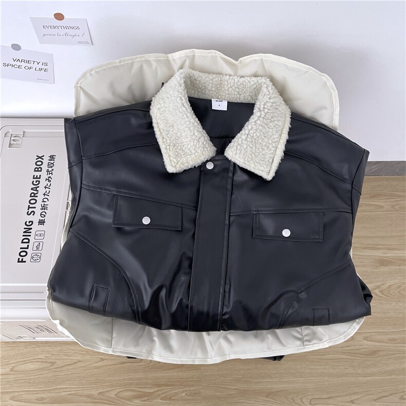 翻领毛领拼接美式复古棉服外套男女冬季新款百搭pu夹棉皮衣FY216,男装皮衣,星座601-1