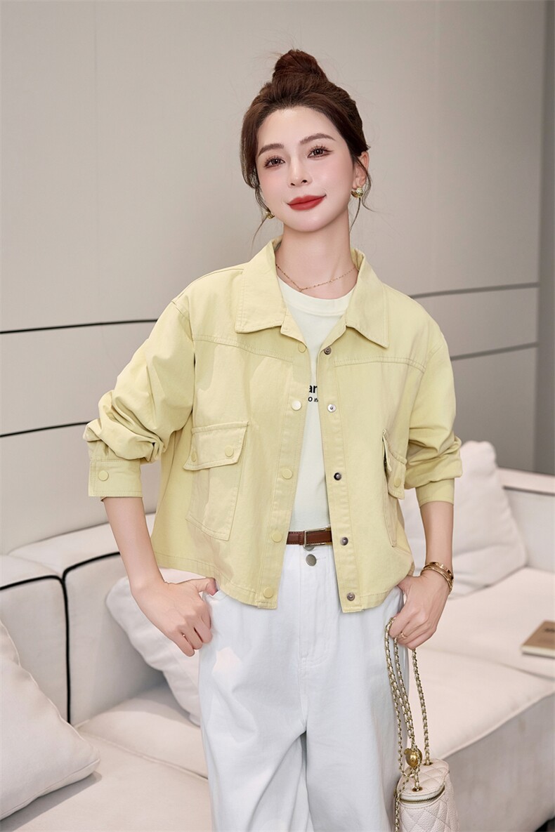 宽松减龄翻领外套女长袖2025开春新款遮肉显瘦百搭小个子夹克上衣,女装短外套,米雪儿