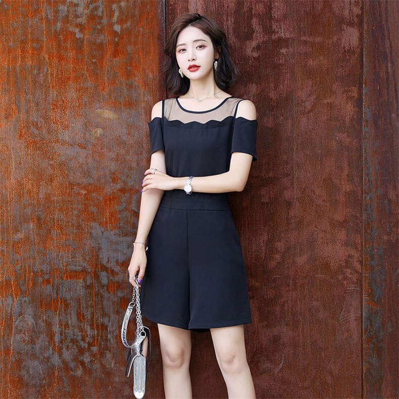 连体裤2021年夏季纯色短袖修身显瘦百搭潮流简约个性,女装休闲裤,贵人树