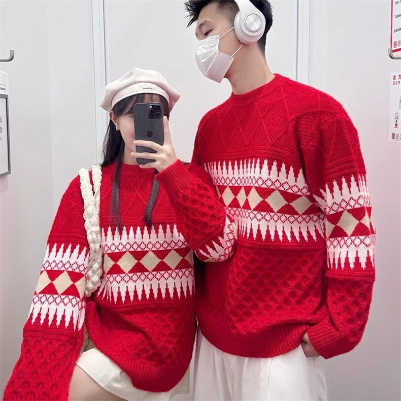 网图84541-特P60红色圣诞毛衣高级感订婚喜庆过新年战袍本命年,男装针织衫/毛衣,电商D310B