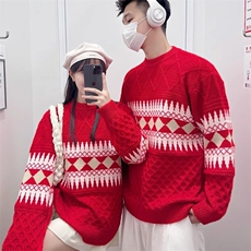 网图84541-特P60红色圣诞毛衣高级感订婚喜庆过新年战袍本命年，男装针织衫/毛衣，电商D310B
