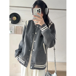 网图~美式复古字母刺绣棒球服男女新款秋设计感宽松休闲开衫外套图片