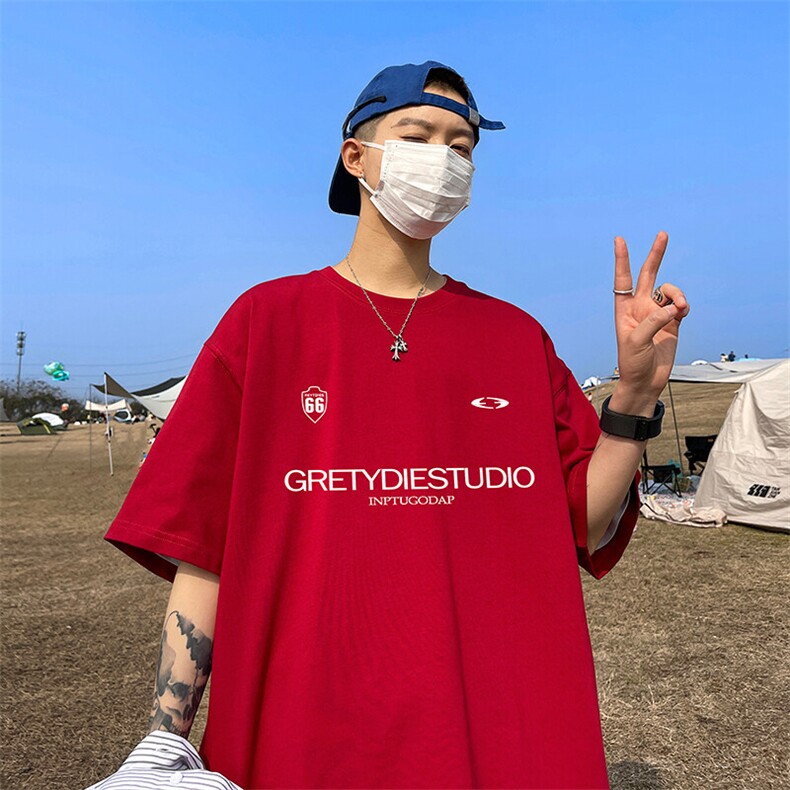 抖音得物二开现货220克夏装重磅美式高街宽松短袖t恤MT197,男装T恤,电商A486-1