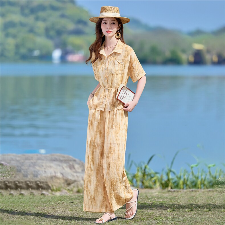 2026年夏季新款时尚慵懒风阔腿裤两件套套装,女装套装/套裙,依路服饰