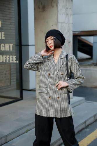 春季新款韩版格子西装外套，女装西装，变色鸟(4F)