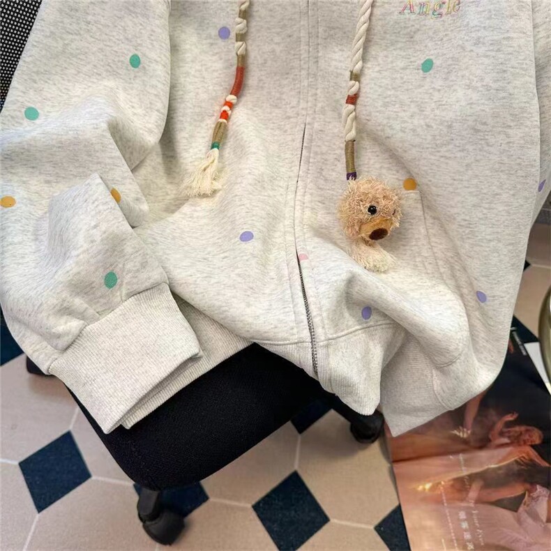 可爱小熊卫衣男女连帽开衫外套2025秋冬新款宽松慵懒风帽衫Y1605,女装短外套,星座601-1