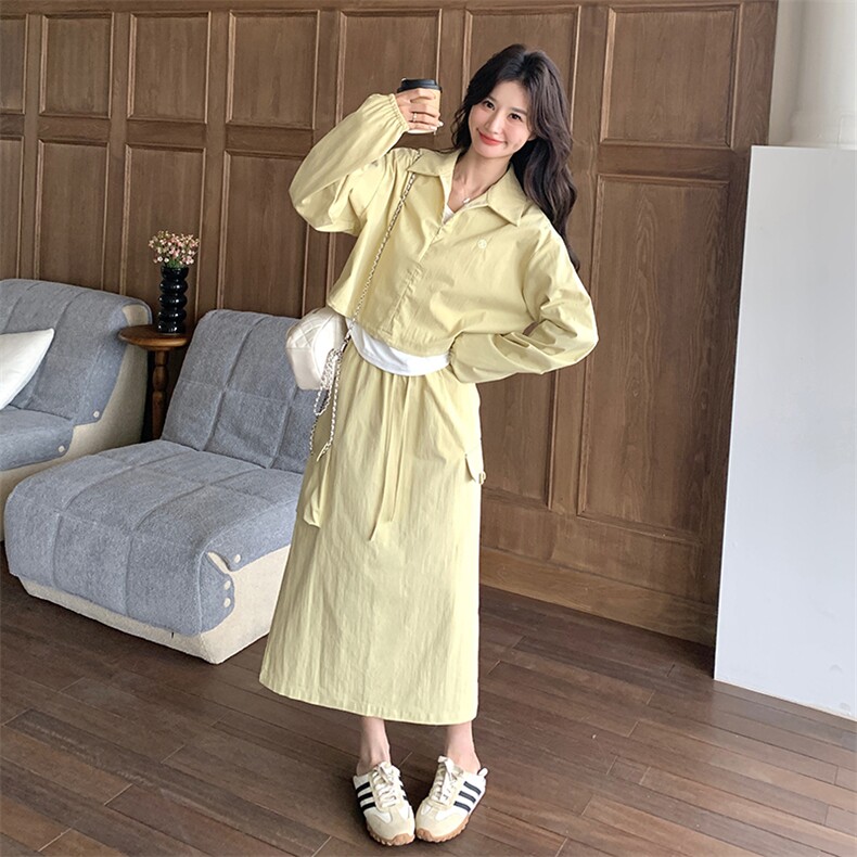 浅黄色减龄休闲卫衣套装女2025春秋季新款韩系慵懒风半身裙两件套图片