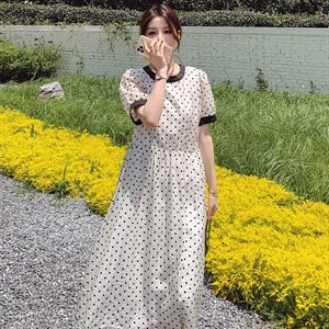 法式雪纺波点连衣裙女夏2025新款小香风宽松减龄仙女气质温柔长裙图片