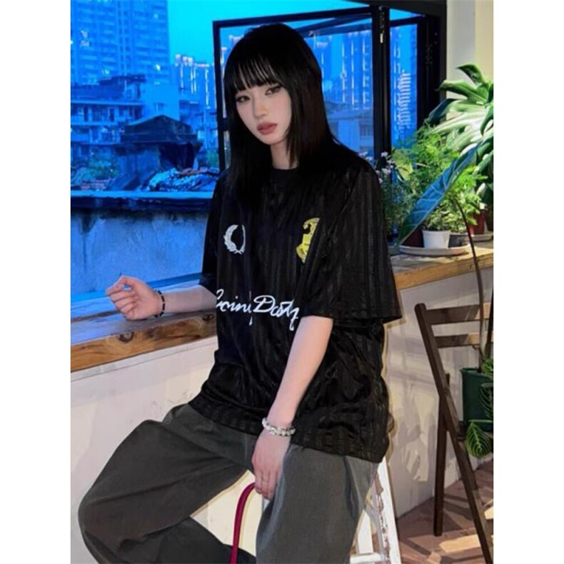夏季运动百搭休闲宽松女复古暗纹拼接设计感圆领短袖T恤TX825,男装T恤,星座1116A（原606A-3）