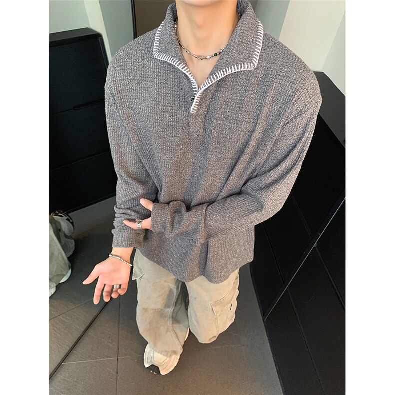 原版品质面料灰色翻领POLO衫长袖T恤男士2025秋季上衣W809-P38图片
