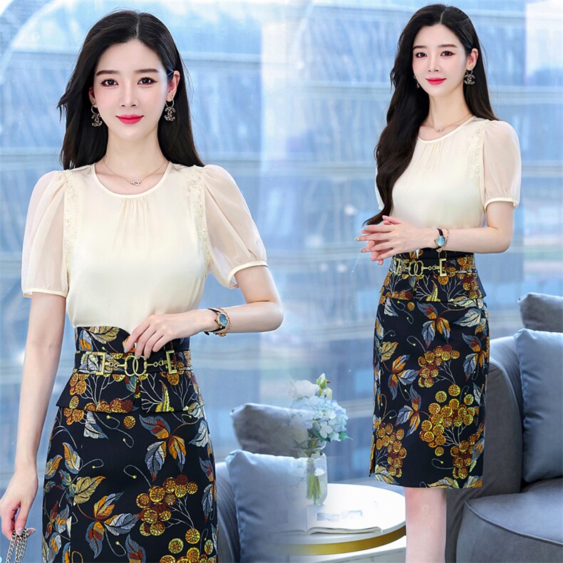 夏季新款圆领短袖雪纺衫女上衣服洋气小衫遮肚子衬衫OL职业潮，女装衬衫，卡杰菲