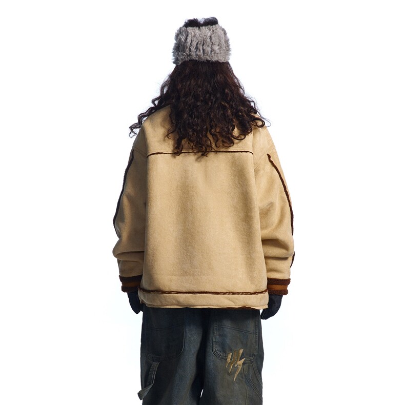 美式撞色刺绣麂皮绒棉服冬防寒保暖情侣羊羔毛棉衣外套TT8018P53,男装棉衣,星座1013-5