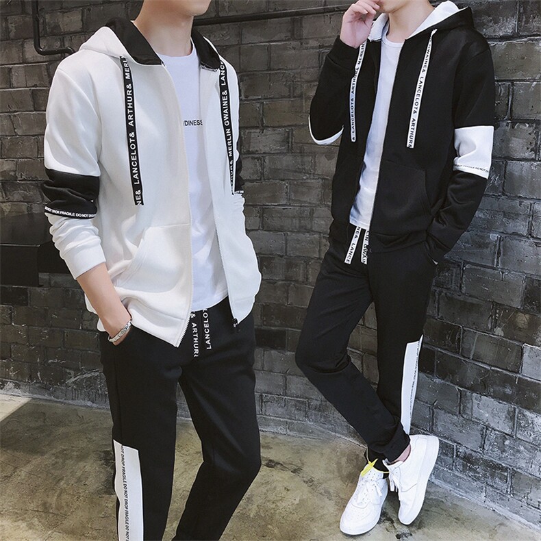开衫连帽卫衣男秋季帅气运动服青少年套装两件套DT,男装卫衣,电商A102