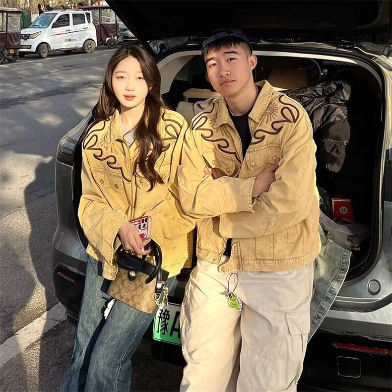 黄泥染牛仔外套女春秋季2025新款宽松设计感小众潮牌夹克JK2573图片