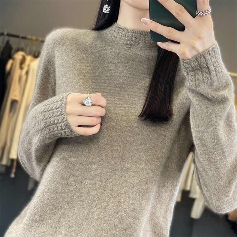 新款简约时尚显瘦套头女士2024秋装针织羊毛打底上衣潮,女装羊毛衫,暖圣羊羊绒