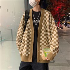M54-P42棋盘格开衫马甲毛衣外套，男装针织衫/毛衣，星座1501-1