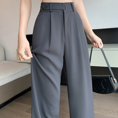 窄版阔腿裤女夏季冰丝裤子小个子薄款垂感直筒休闲显瘦简约拖地裤，女装休闲裤，梦白服饰厂