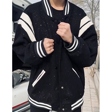 拼接白边棒球服男女情侣夹克黑色复古外套春秋百搭上衣JK30，男装夹克，星座1116A（原606A-3）