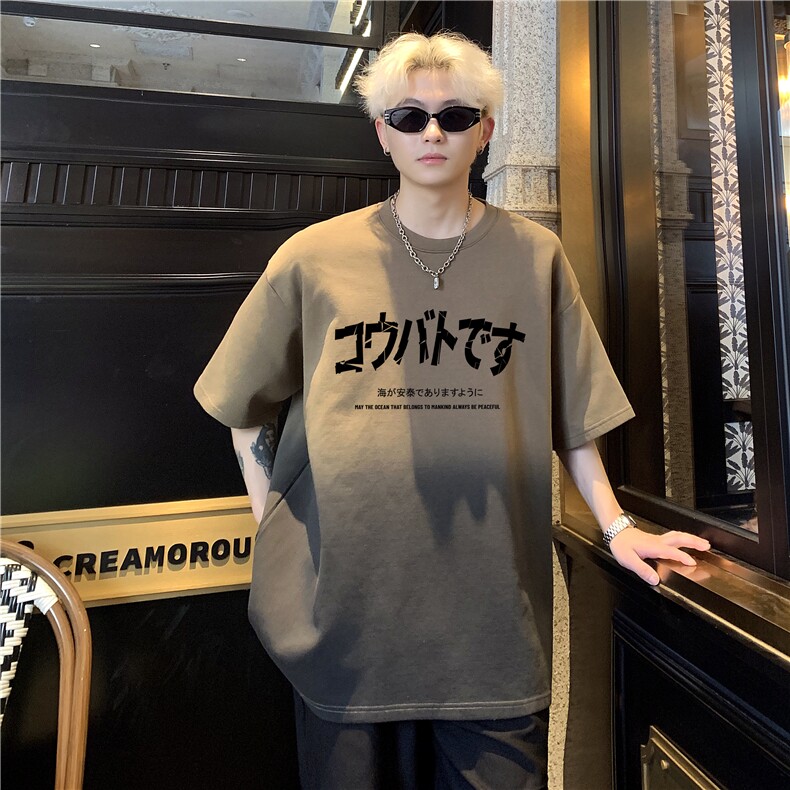 美式落肩小领口T恤男潮牌重磅精梳棉短袖青少年硬挺半袖T328-p38,男装T恤,电商C307A