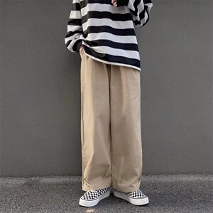 日系痞帅休闲裤男ins潮牌宽松阔腿裤男坠感高街直筒长裤GK702-P38图片