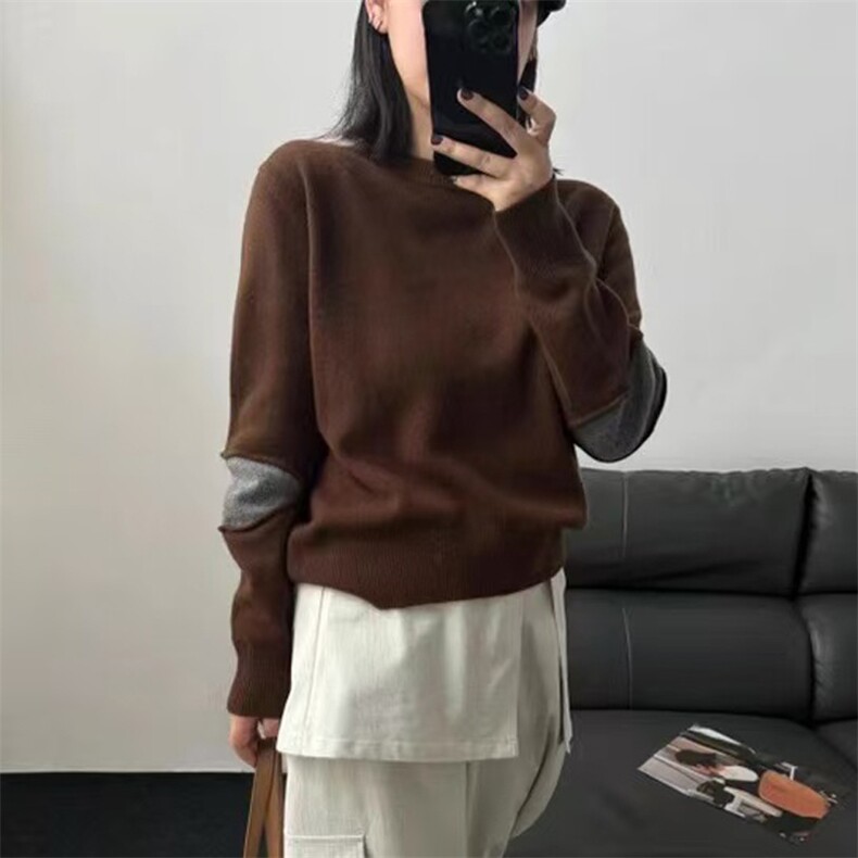 秋冬新款纯色针织圆领套头上衣时尚百搭,针织衫/毛衣,忠诺羊绒