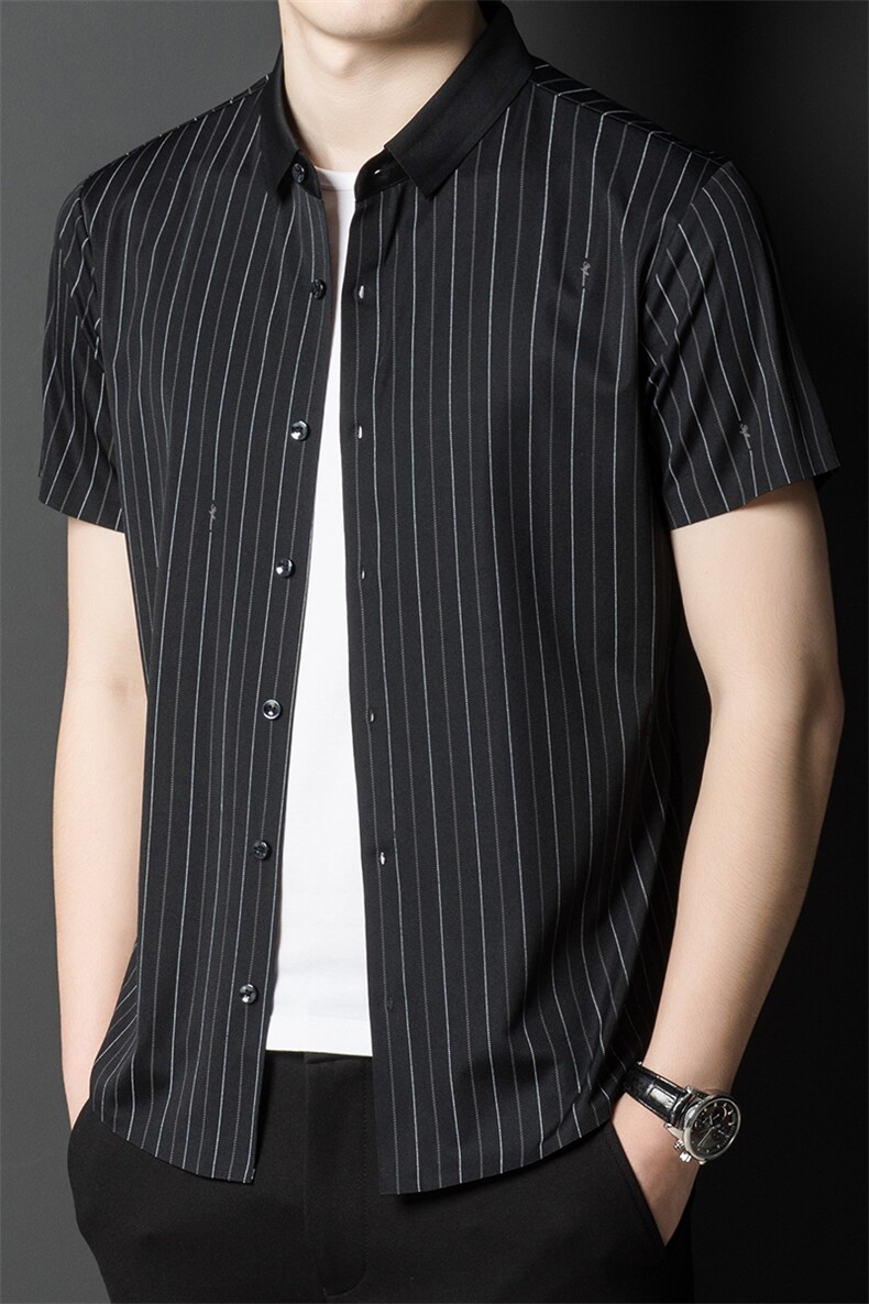 BSS395男士2023年夏季新款百搭衬衫男短袖商务休闲衬衣男装P65,男装衬衫,电商B360