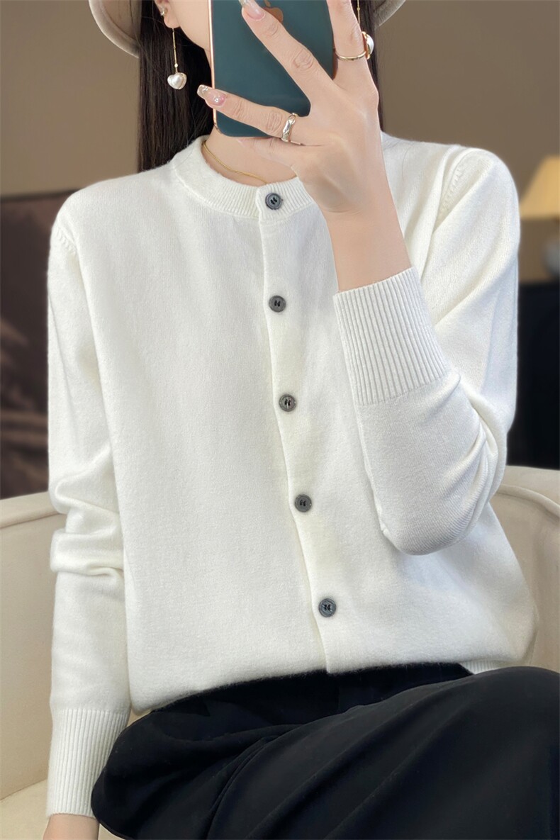 时尚女装安迪绒双层圆领开衫舒适百搭针织衫显瘦修身毛衣,针织衫/毛衣,桦兴羊绒