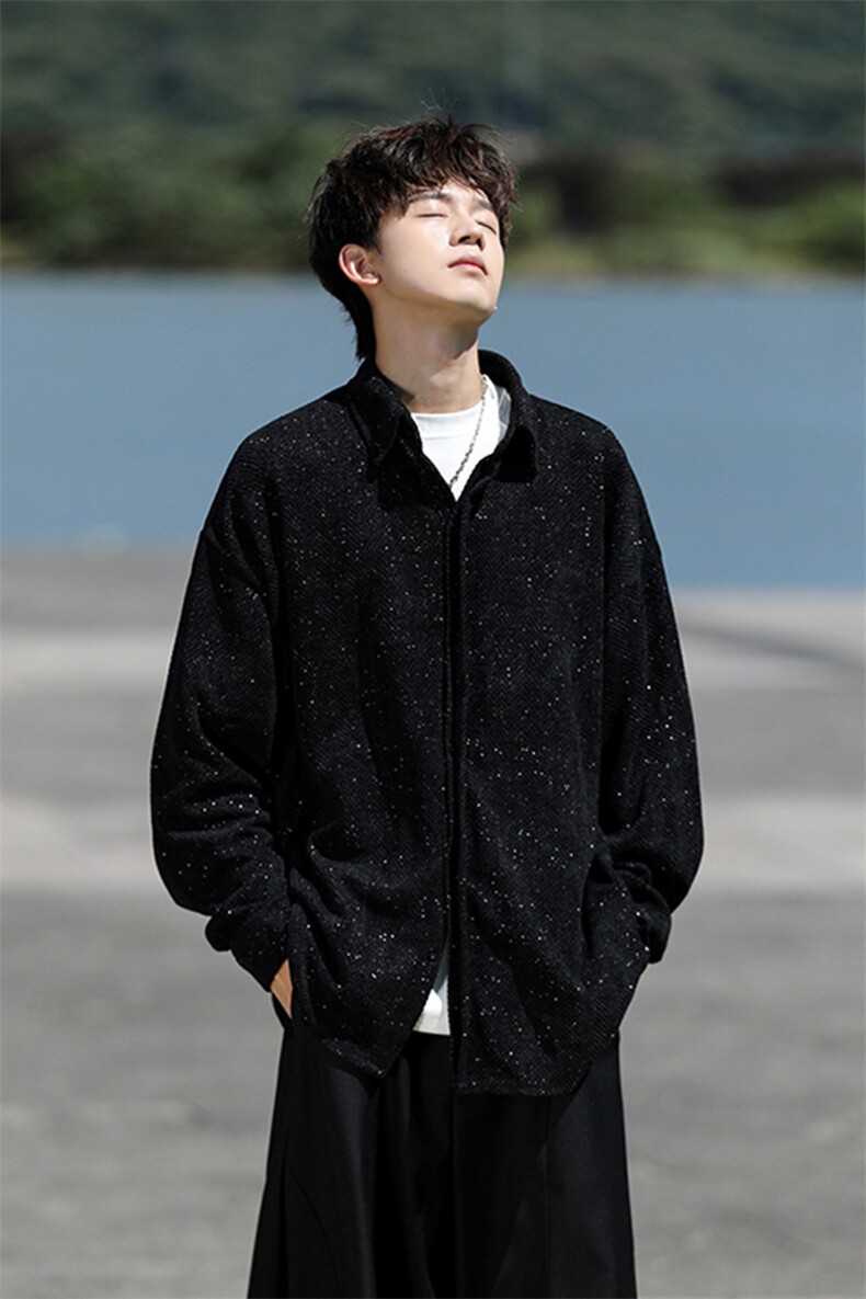 8XL-M人字纹小香风衬衫男生春秋衬衣宽松慵懒垂感外套CS29008P45,男装衬衫,电商B312