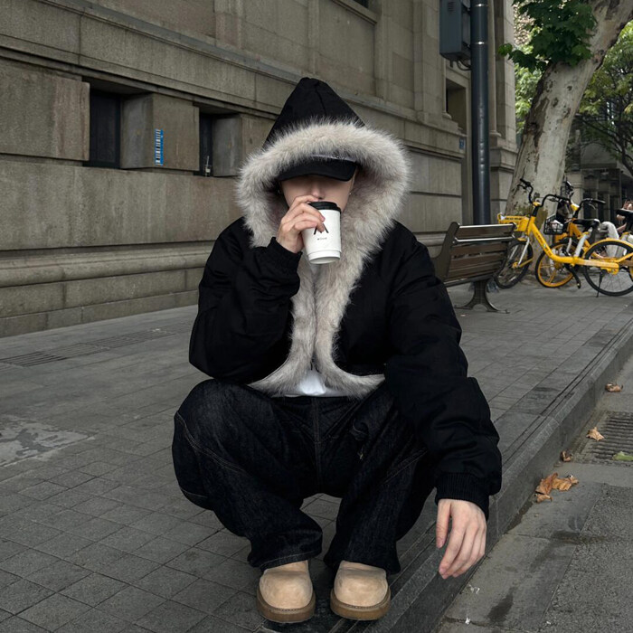 美式座山雕毛领连帽棉衣男冬季加绒加厚保暖棉袄短款潮牌棉服夹克,男装棉衣,星座1109-4
