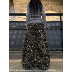 BeOurRule美式复古星星迷彩弯刀加绒卫裤男女休闲裤宽松阔腿裤潮，男装休闲裤，星座506A