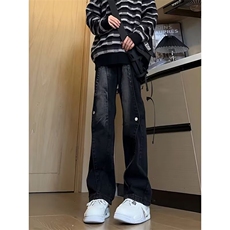 1506/Q1110/P51设计感水洗牛仔裤男士大码宽松休闲直筒长裤子，男装牛仔裤，星座1506