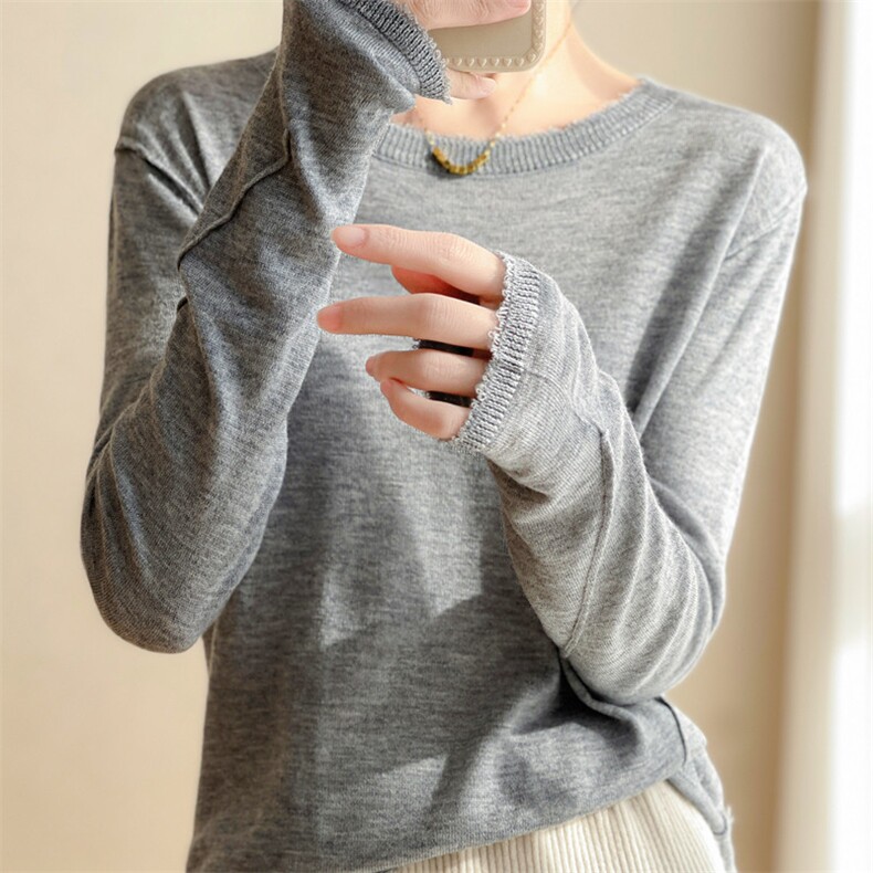 春季精纺薄款微透羊毛针织衫女宽松外穿流苏边时尚套头毛衣打底衫,针织衫/毛衣,雪真羊绒