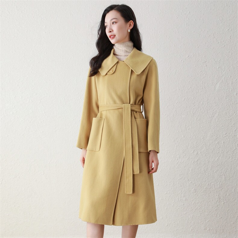 优雅气质大翻领羊毛双面呢大衣显瘦百搭长款外套，女装双面呢大衣，阿舍尔精品