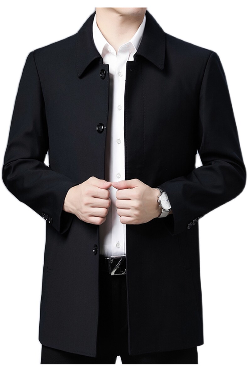 S-J8501秋冬男士风衣外套爸爸装翻领休闲商务中长款P165,男装风衣,电商B360