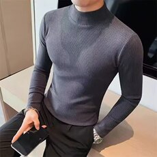 【003】半高领男士长袖中领T恤百搭休闲修身内搭上衣A079-T99-P37，男装T恤，电商A079