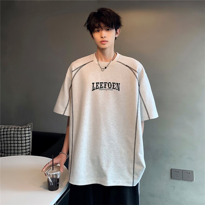 圆领百搭休闲高级美式复古创意印花明线短袖T恤T23-P38,男装T恤,电商C307