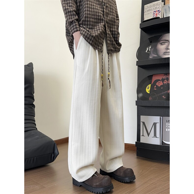 2025秋冬麦穗纹宽松大码休闲裤阔腿直筒长裤子K9755/特P35杏色5,男装休闲裤,电商A094