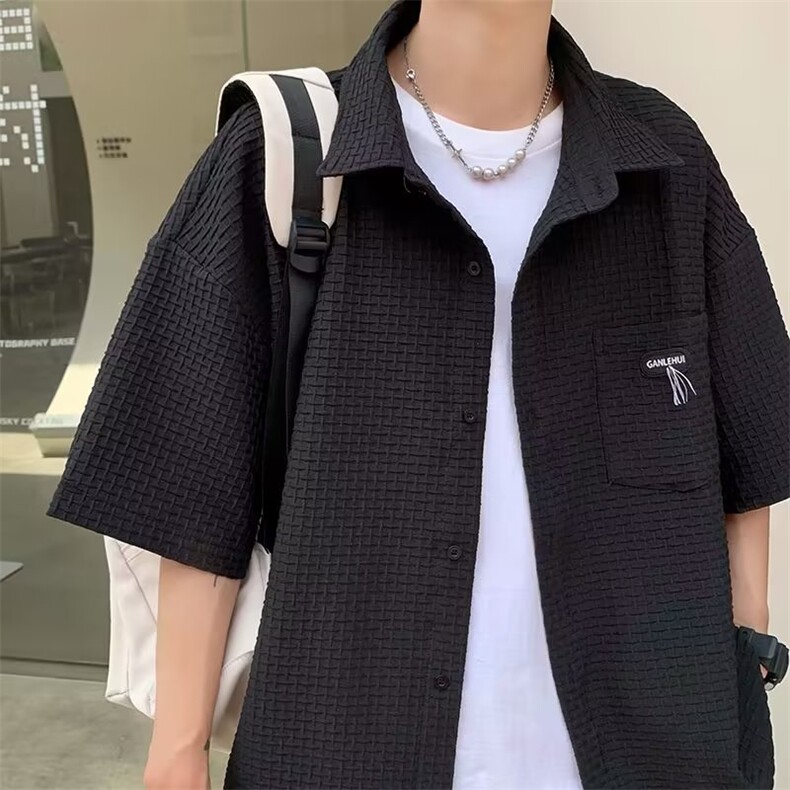 夏季短袖衬衣男ins潮牌港风日系条纹男士衬衫LC74P38,男装衬衫,星座1116-2