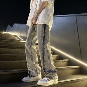 做旧水洗高街拉链vibe风牛仔裤男潮牌嘻哈设计感美式裤N08803-P53图片