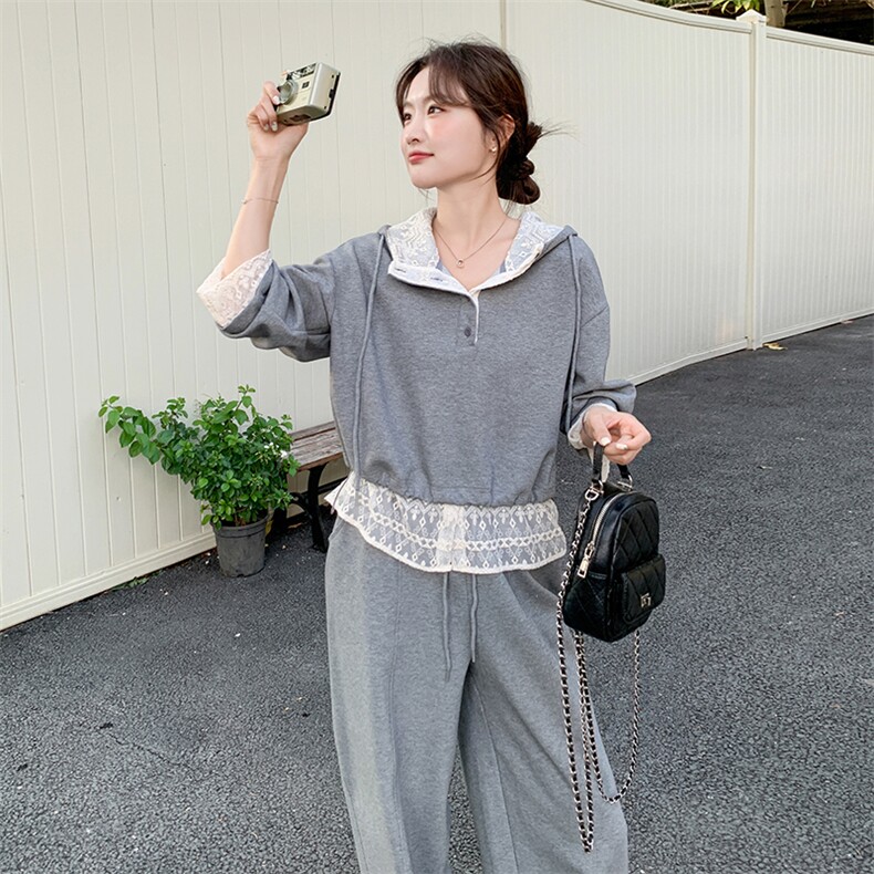 现货！蕾丝拼接卫衣套装2C203-6309-P190-K308,女装套装/套裙,2C203