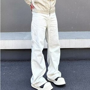 美式微喇叭牛仔裤男高街cleanfit宽松直筒拖地长裤子 N6023图片
