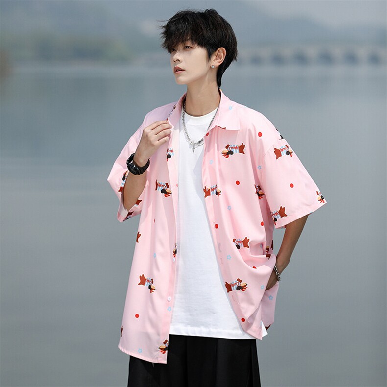 8XL-M腊肠狗花衬衫男短袖夏季冰丝薄款花衬衣寸衫外套DC28003P38,男装T恤,电商B312