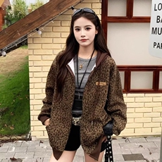卫衣外套女2025新款春季连帽宽松宽松豹纹开衫上衣女装套头，女装短外套，星座218-8