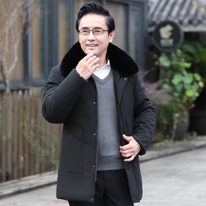 8819/父亲冬季棉袄爸爸冬装外套中长款加绒加厚老人棉服外套图片