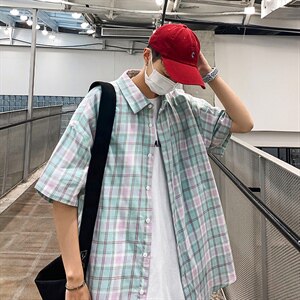 2021年春季新款格子衬衫女宽松落肩港风衬衫男DS-C407-CS301-P35图片