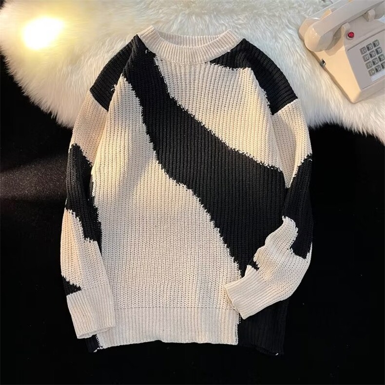 韩版潮流奶牛撞色套头针织衫秋冬季慵懒风宽松毛衣男生M591-P36,男装针织衫/毛衣,星座512-2