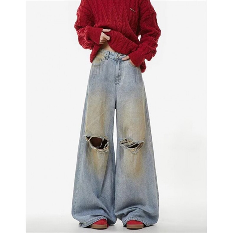 毛边破洞设计感宽松直筒中腰牛仔裤原版面料保暖休闲裤N407，男装牛仔裤，星座1116A（原606A-3）