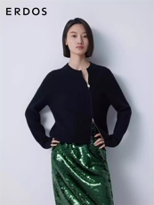 秋季新款时尚修身显瘦珍珠扣斜拉链针织开衫，女装针织衫/毛衣，狄美羊绒